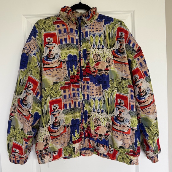 Hattie Carnegie 100% Silk Vintage Zip Up Jacket size Large